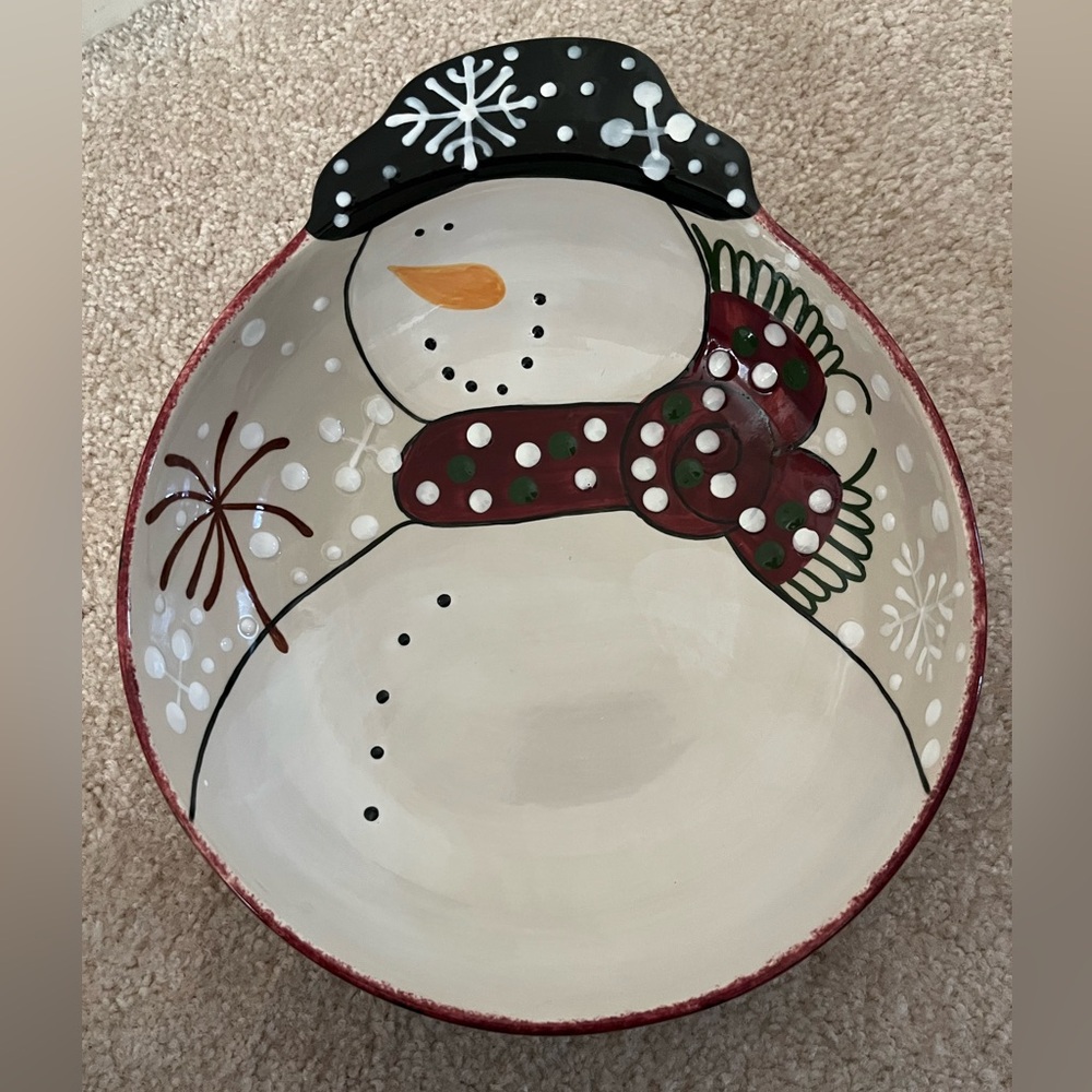 Vintage Expressly Yours hand painted pottery snowman serving bowl.